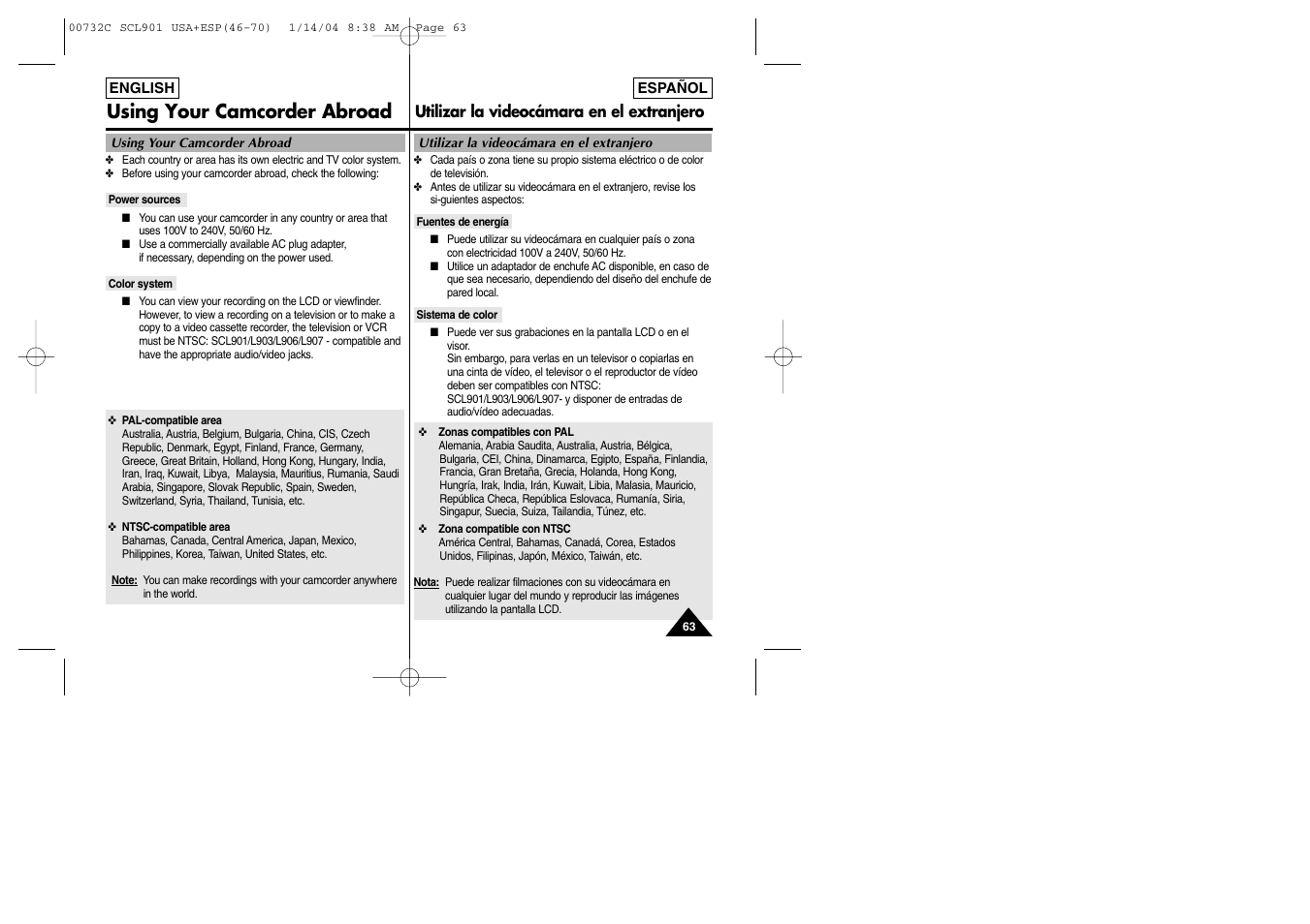 Using your camcorder abroad | Samsung SC-L906-XAP User Manual | Page 63 / 71