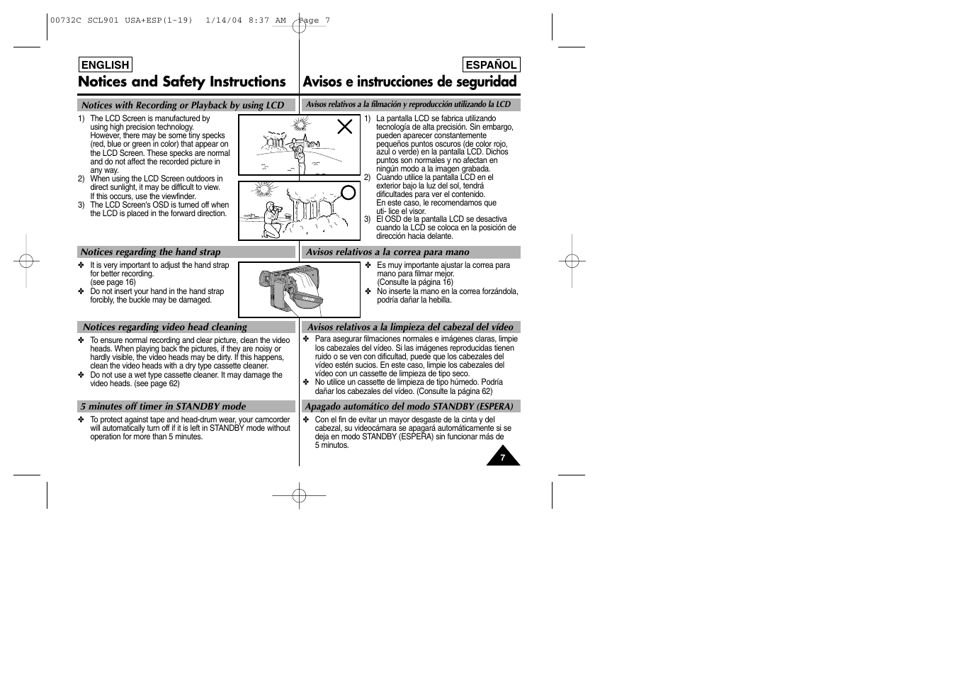 Notices and safety instructions, Avisos e instrucciones de seguridad | Samsung SC-L906-XAP User Manual | Page 7 / 71