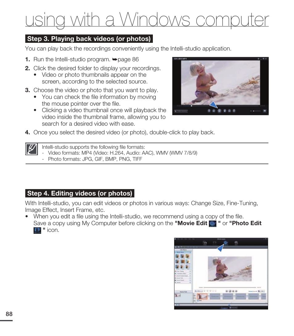 Using with a windows computer | Samsung SMX-C20RN-XAA User Manual | Page 102 / 125