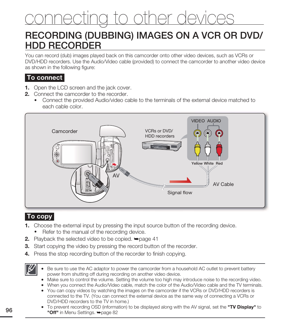 Connecting to other devices | Samsung SMX-C20RN-XAA User Manual | Page 110 / 125