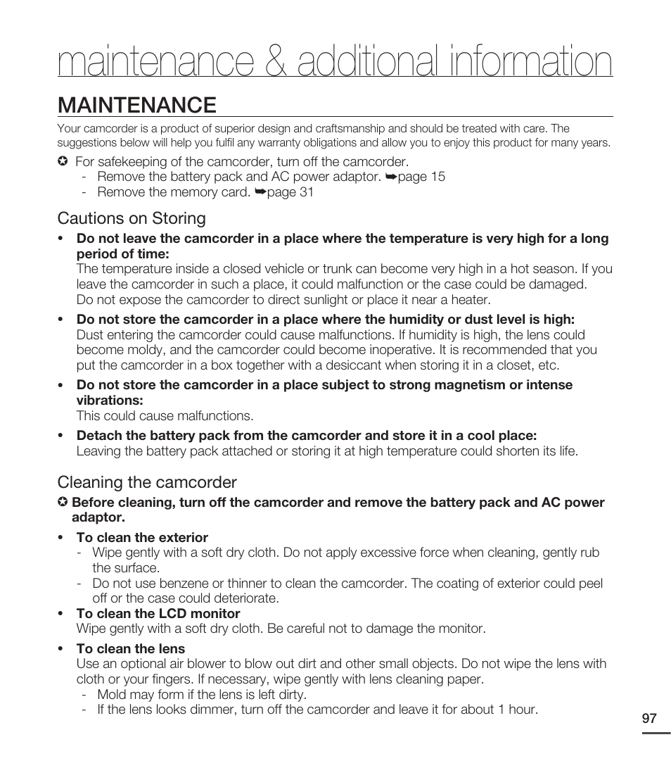 Maintenance & additional information, Maintenance | Samsung SMX-C20RN-XAA User Manual | Page 111 / 125