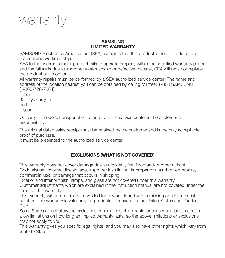 Warranty | Samsung SMX-C20RN-XAA User Manual | Page 124 / 125