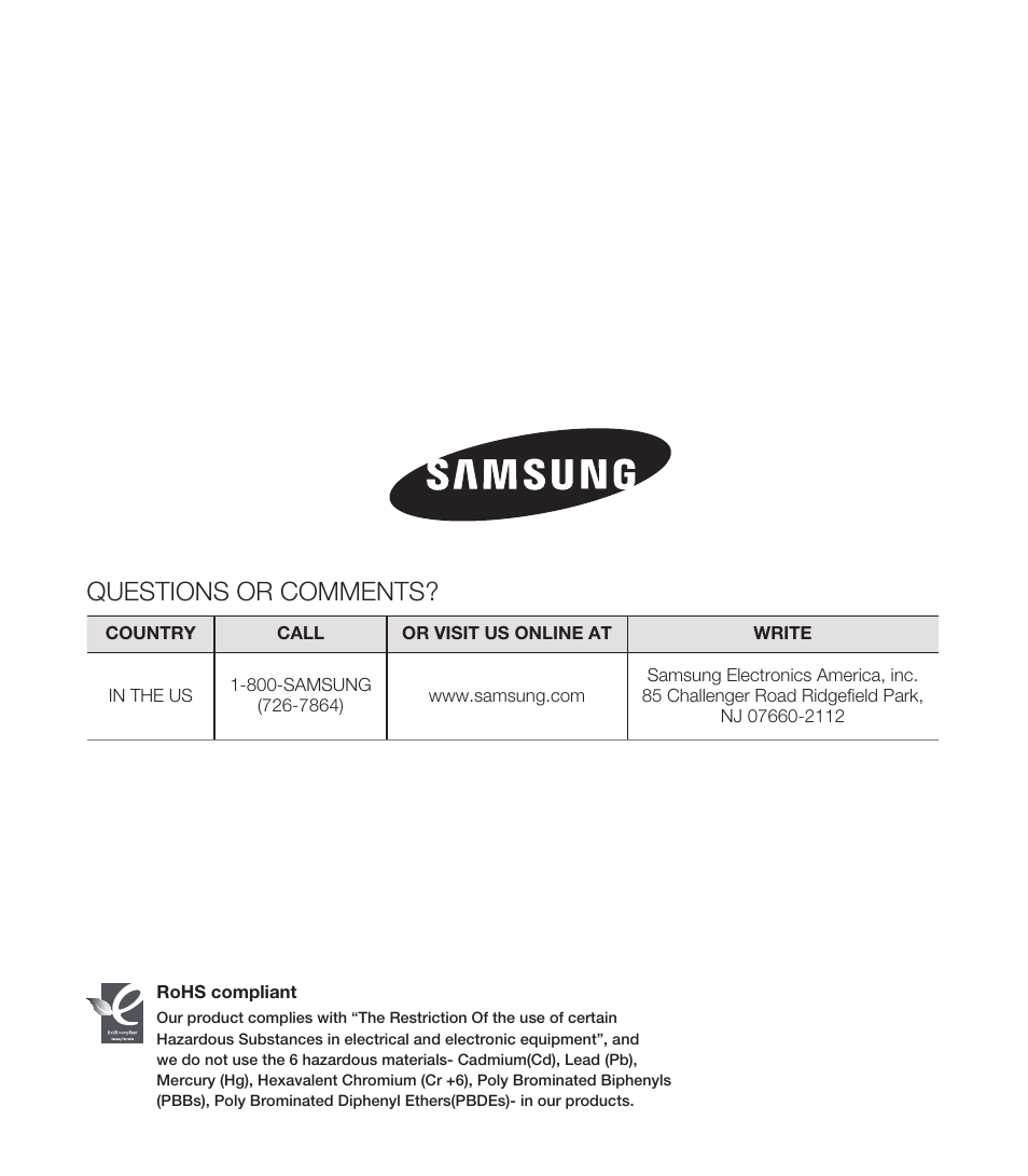 Questions or comments | Samsung SMX-C20RN-XAA User Manual | Page 125 / 125