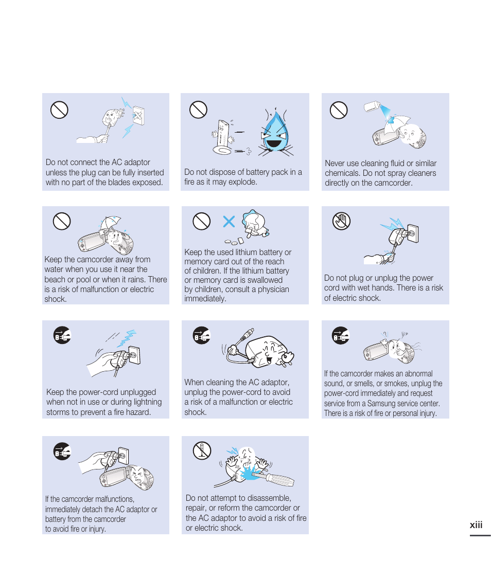 Xiii | Samsung SMX-C20RN-XAA User Manual | Page 13 / 125