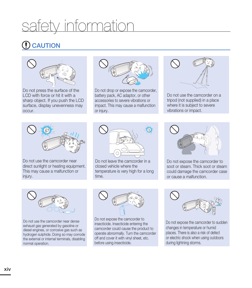 Safety information, Caution | Samsung SMX-C20RN-XAA User Manual | Page 14 / 125