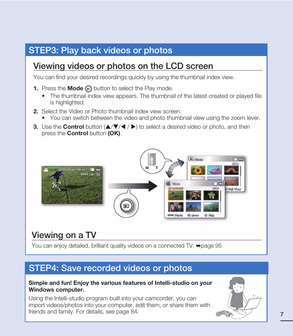 Step3: play back videos or photos, Step4: save recorded videos or photos | Samsung SMX-C20RN-XAA User Manual | Page 21 / 125