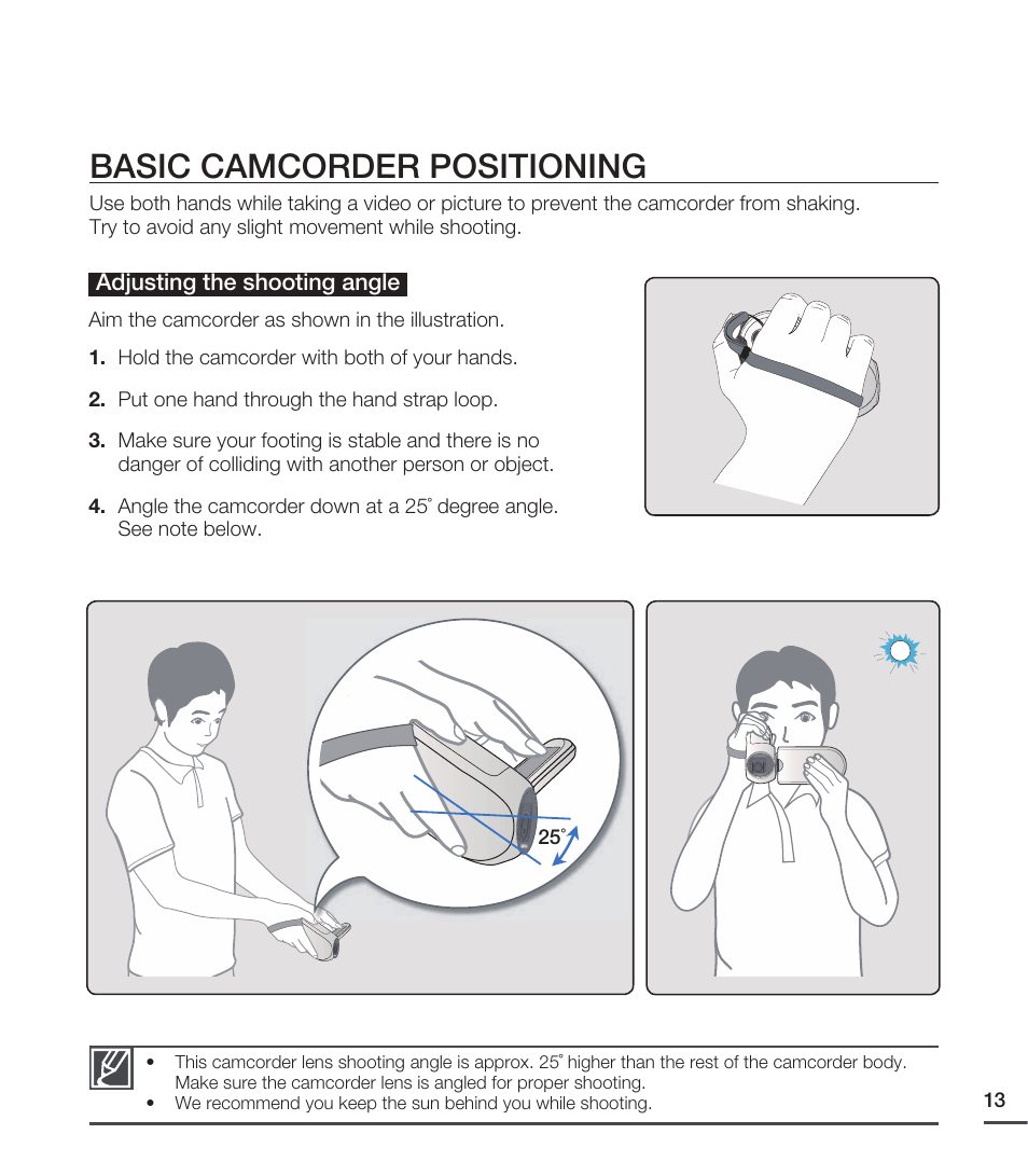 Basic camcorder positioning | Samsung SMX-C20RN-XAA User Manual | Page 27 / 125