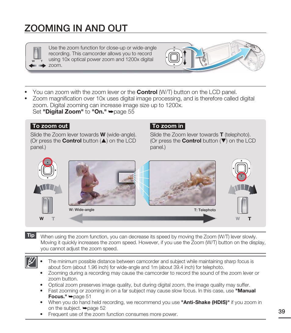 Zooming in and out | Samsung SMX-C20RN-XAA User Manual | Page 53 / 125