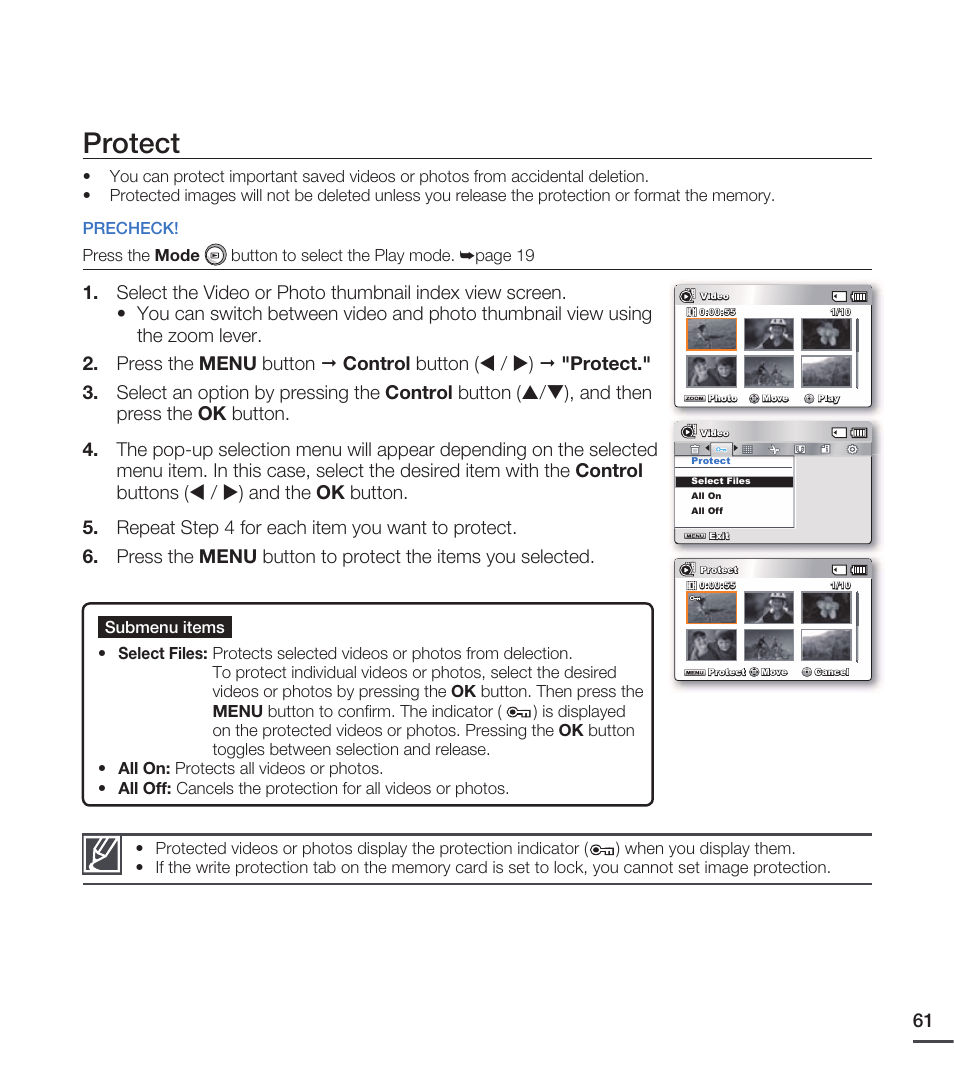 Protect | Samsung SMX-C20RN-XAA User Manual | Page 75 / 125