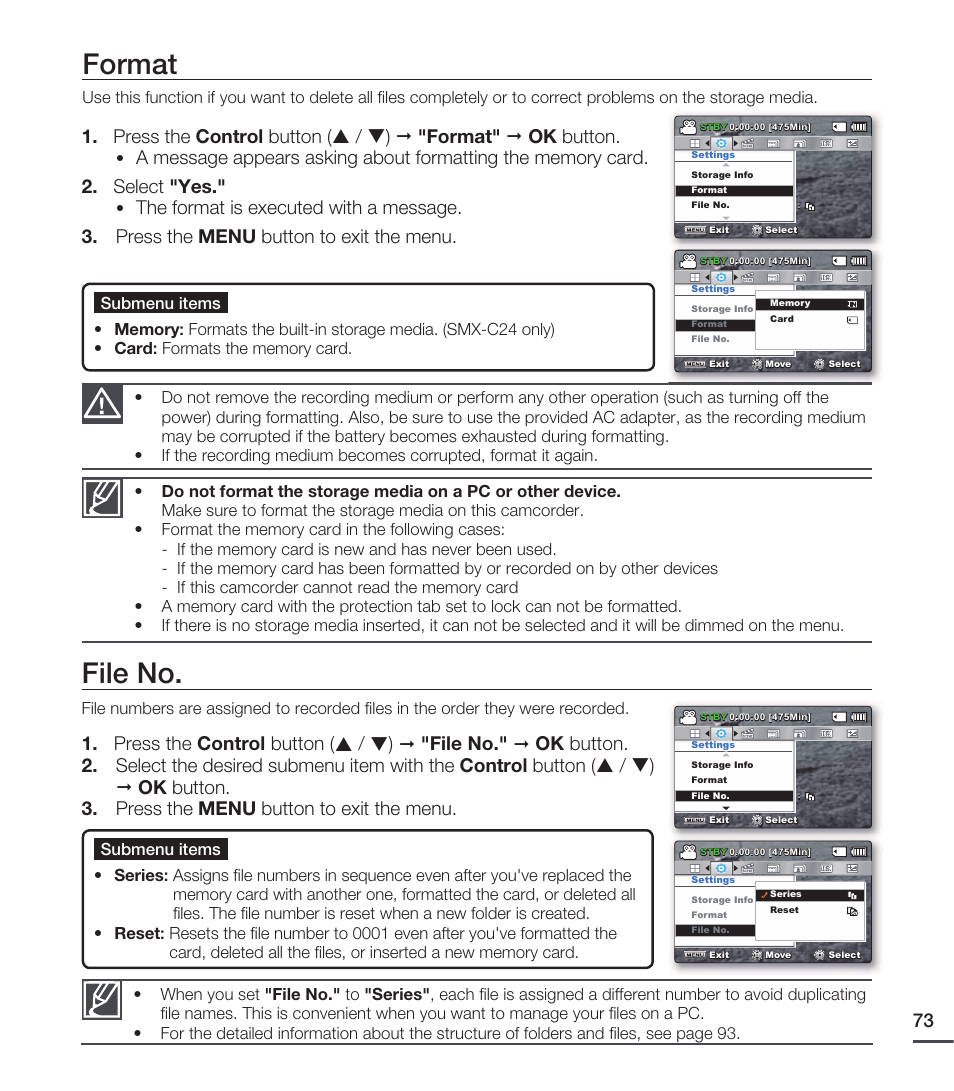 Format, File no | Samsung SMX-C20RN-XAA User Manual | Page 87 / 125