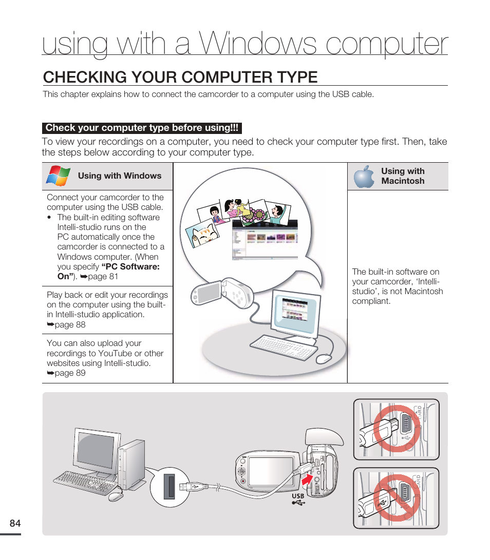 Using with a windows computer, Checking your computer type | Samsung SMX-C20RN-XAA User Manual | Page 98 / 125