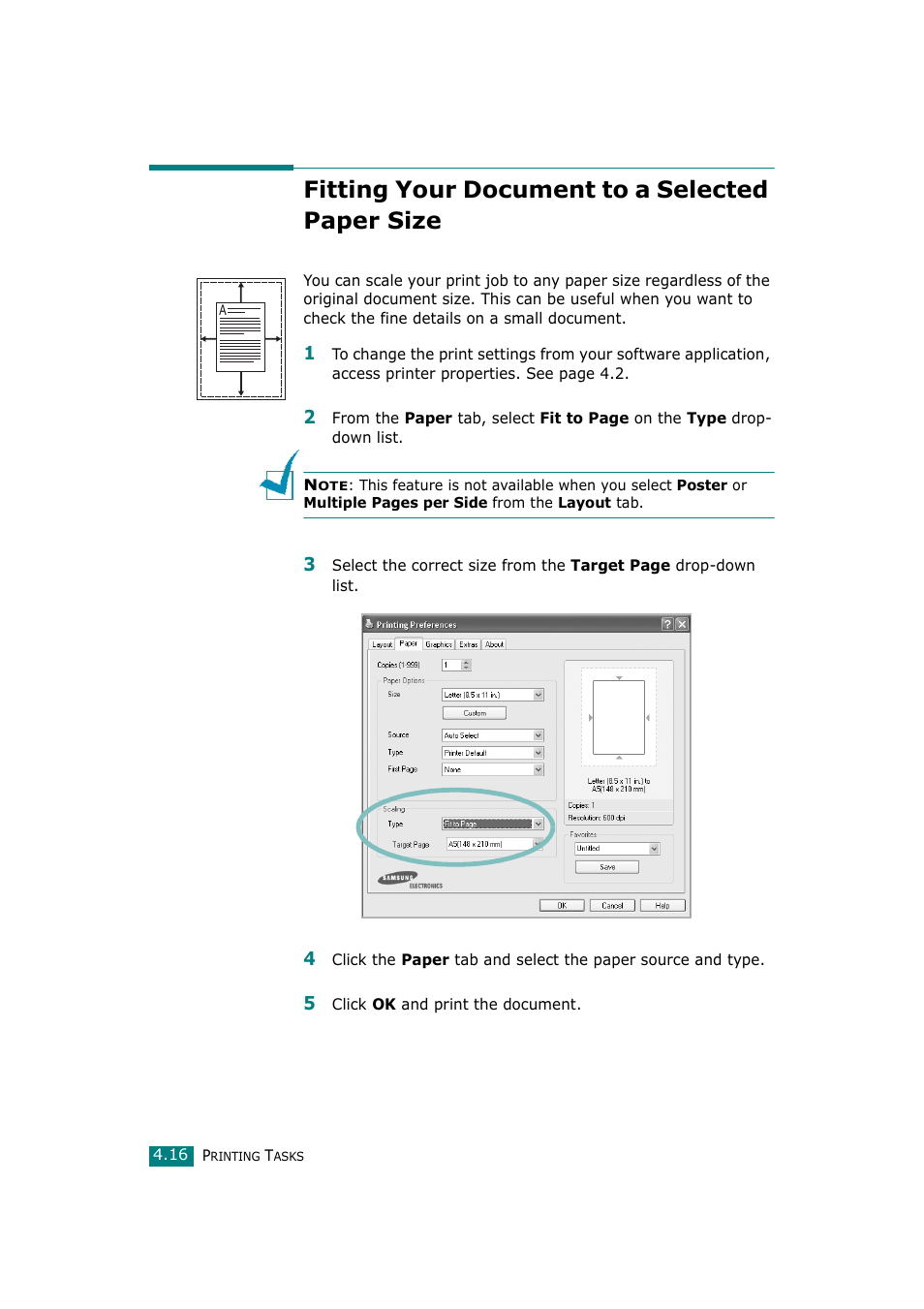 Fitting your document to a selected paper size | Samsung SCX-4720F-XIP User Manual | Page 101 / 322