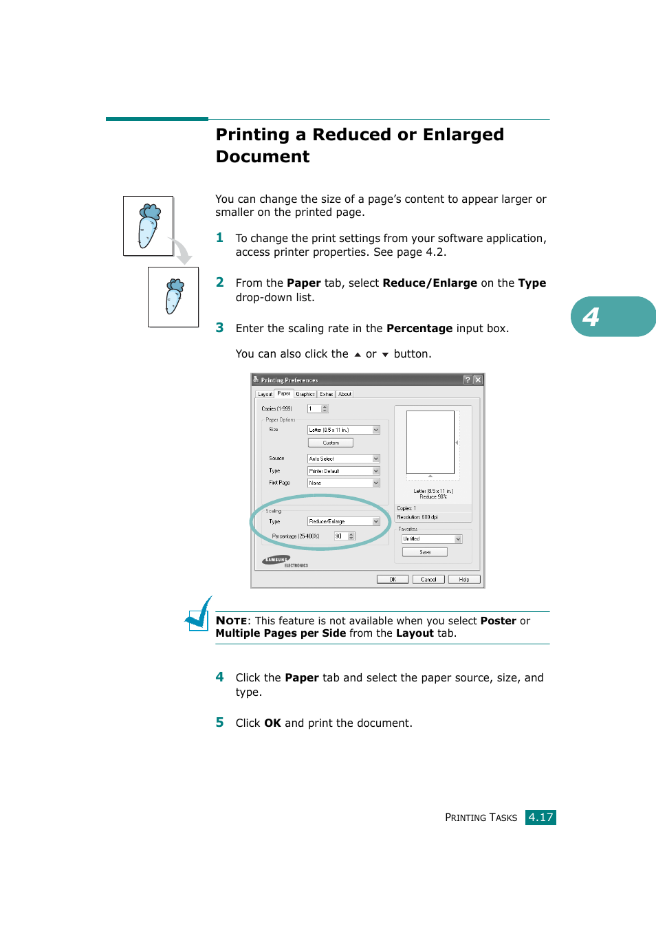 Printing a reduced or enlarged document | Samsung SCX-4720F-XIP User Manual | Page 102 / 322