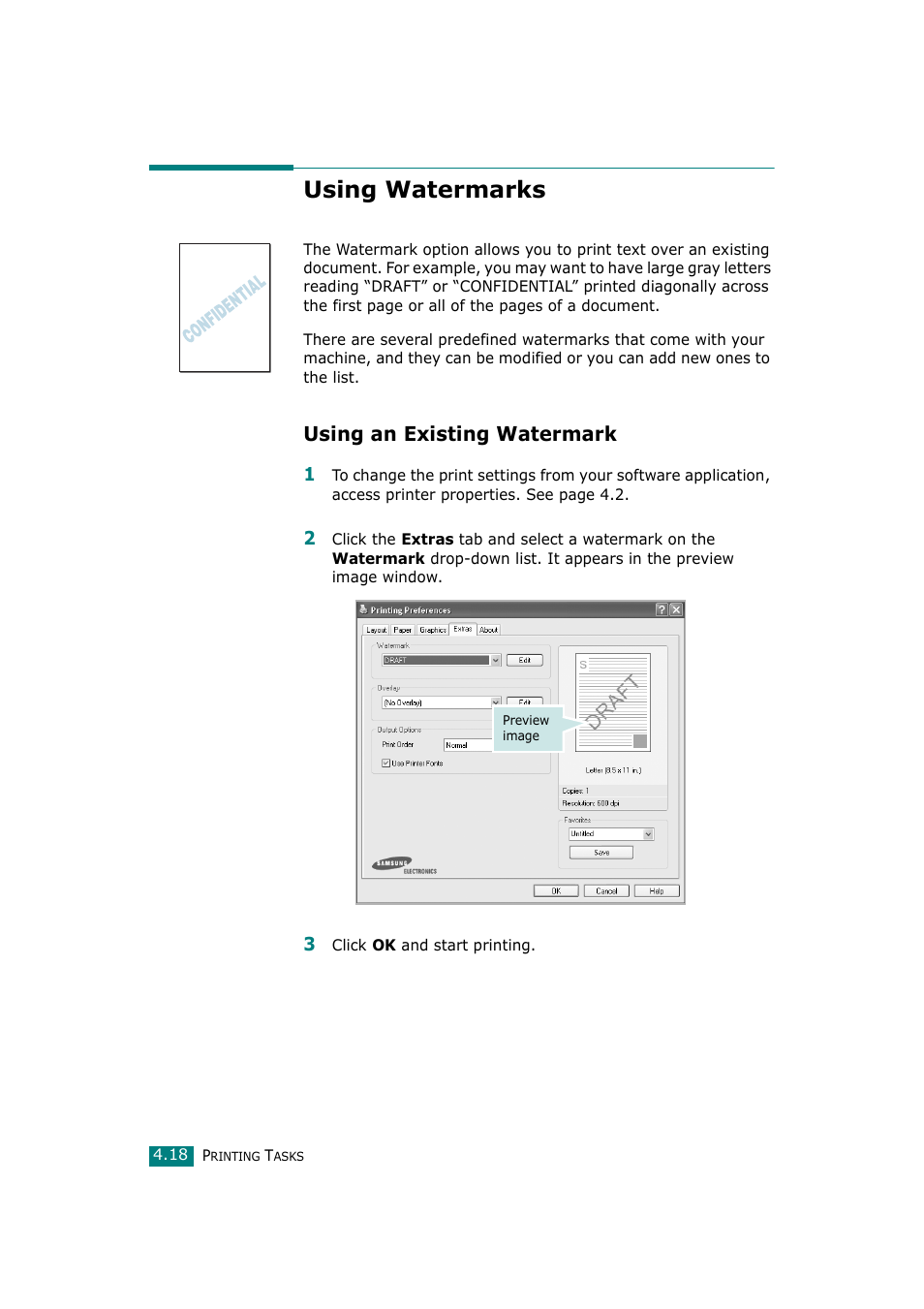 Using watermarks, Using an existing watermark | Samsung SCX-4720F-XIP User Manual | Page 103 / 322