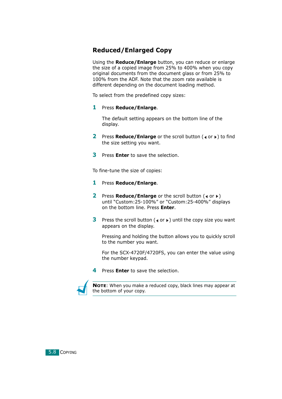 Reduced/enlarged copy | Samsung SCX-4720F-XIP User Manual | Page 119 / 322