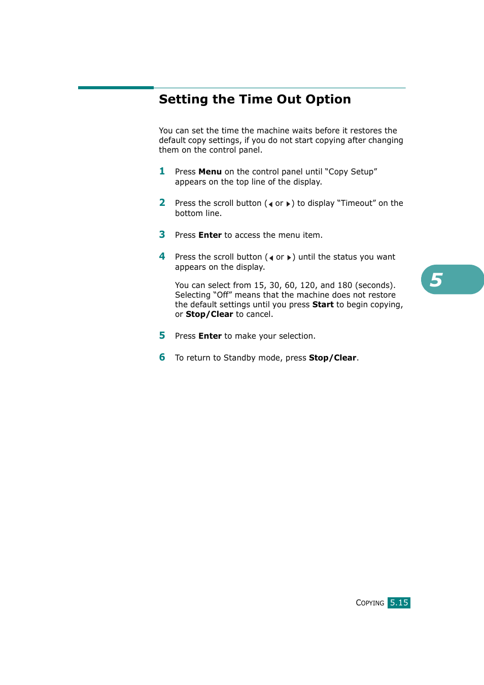 Setting the time out option | Samsung SCX-4720F-XIP User Manual | Page 126 / 322