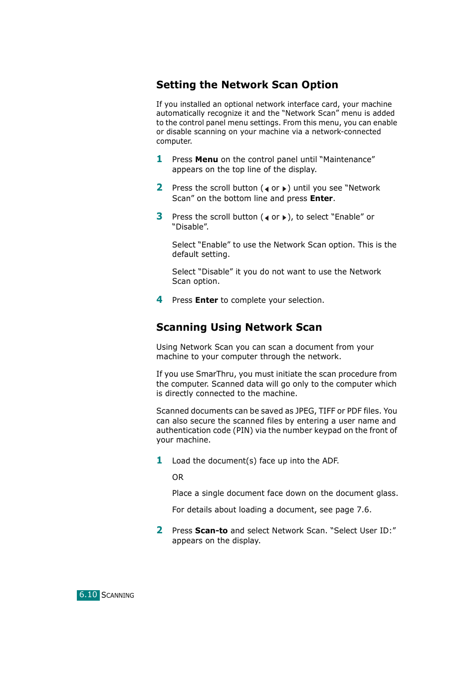 Setting the network scan option, Scanning using network scan | Samsung SCX-4720F-XIP User Manual | Page 137 / 322