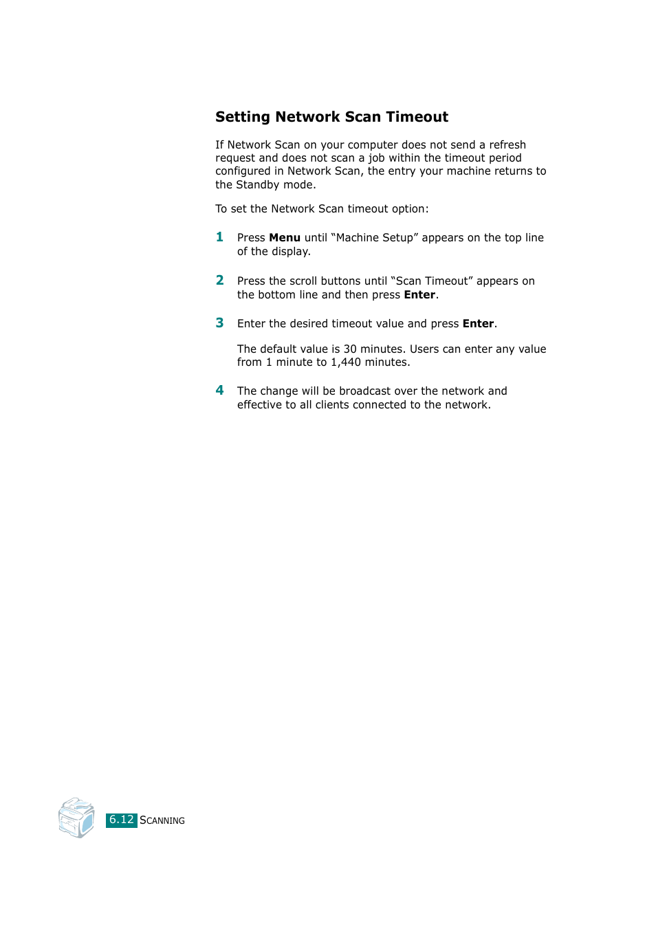 Setting network scan timeout | Samsung SCX-4720F-XIP User Manual | Page 139 / 322