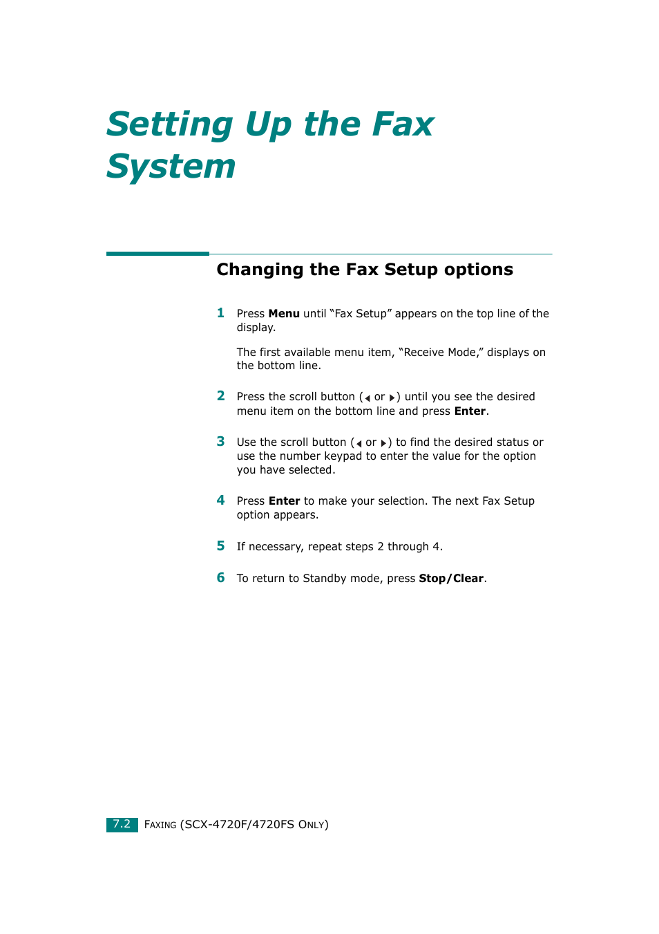 Changing the fax setup options, Setting up the fax system | Samsung SCX-4720F-XIP User Manual | Page 141 / 322