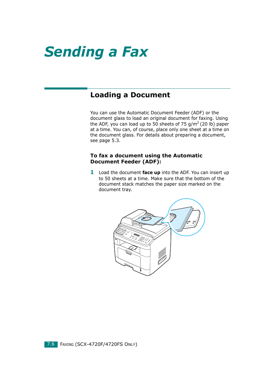 Loading a document, Sending a fax | Samsung SCX-4720F-XIP User Manual | Page 145 / 322