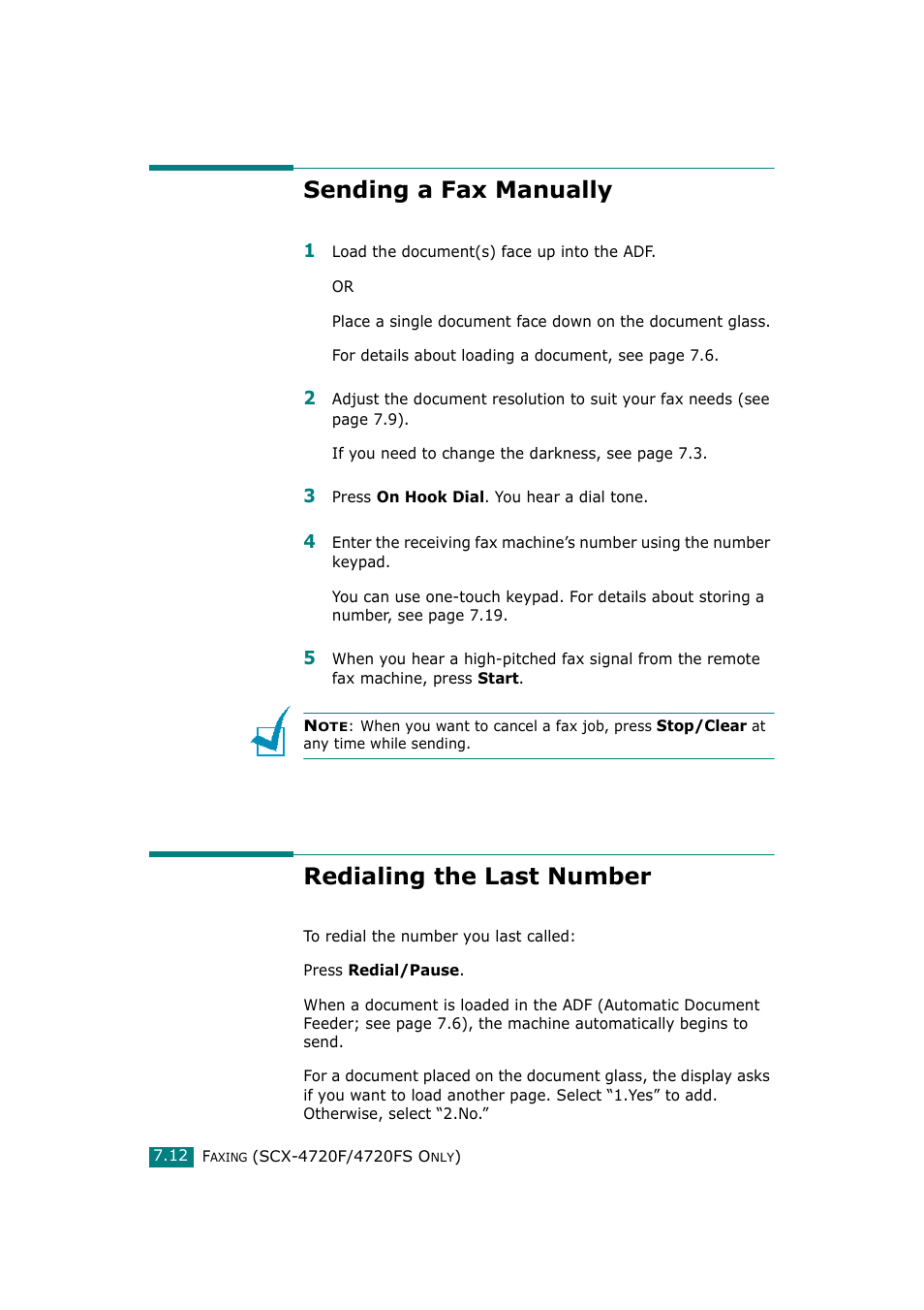 Sending a fax manually, Redialing the last number, Sending a fax manually redialing the last number | Samsung SCX-4720F-XIP User Manual | Page 151 / 322