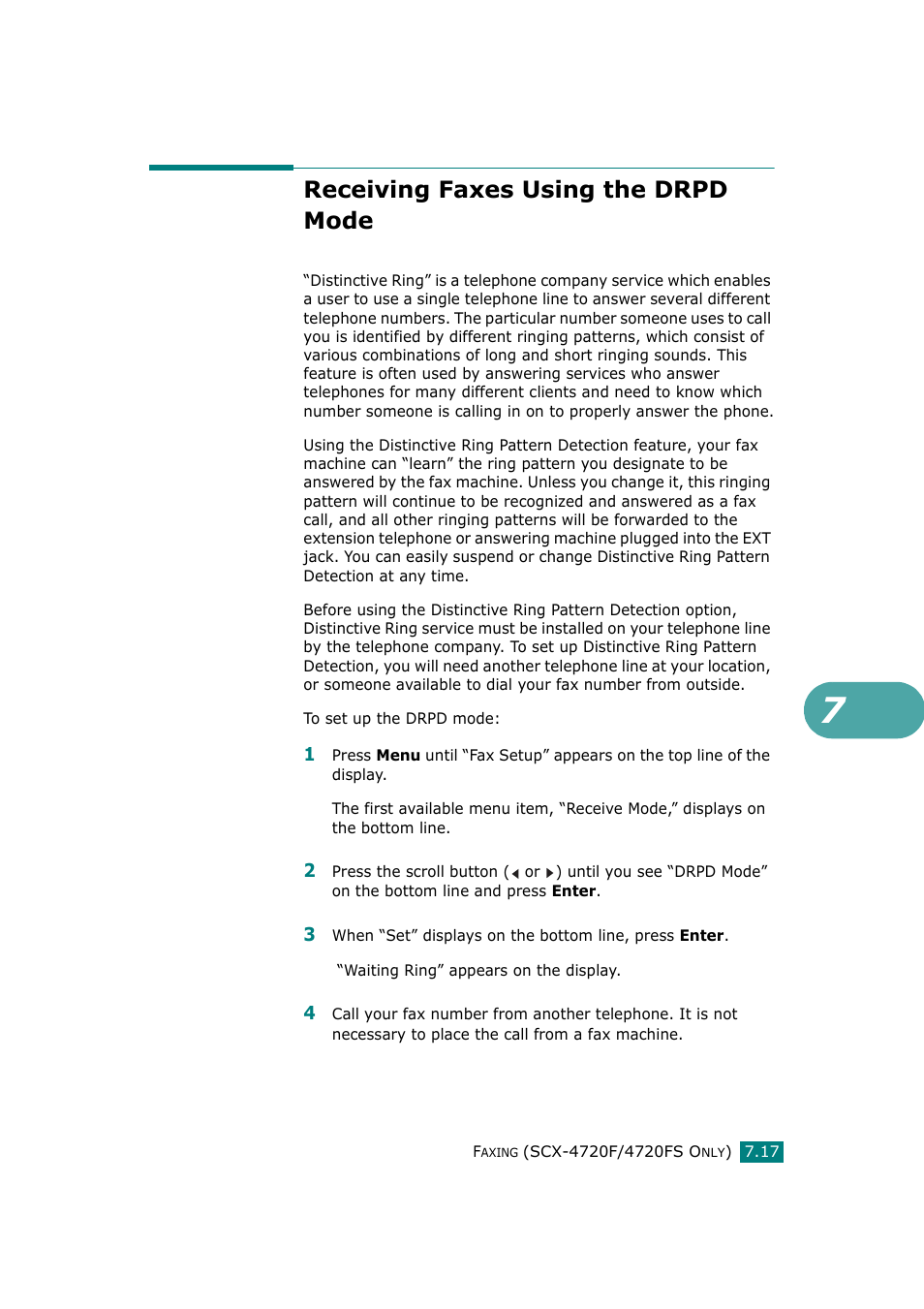 Receiving faxes using the drpd mode | Samsung SCX-4720F-XIP User Manual | Page 156 / 322