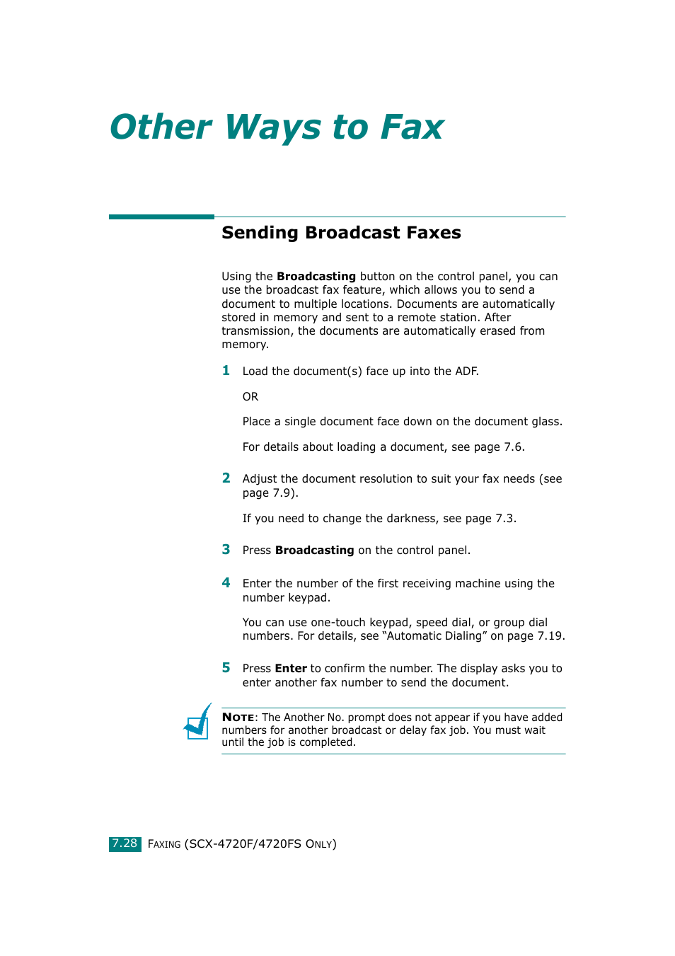 Sending broadcast faxes, Other ways to fax | Samsung SCX-4720F-XIP User Manual | Page 167 / 322