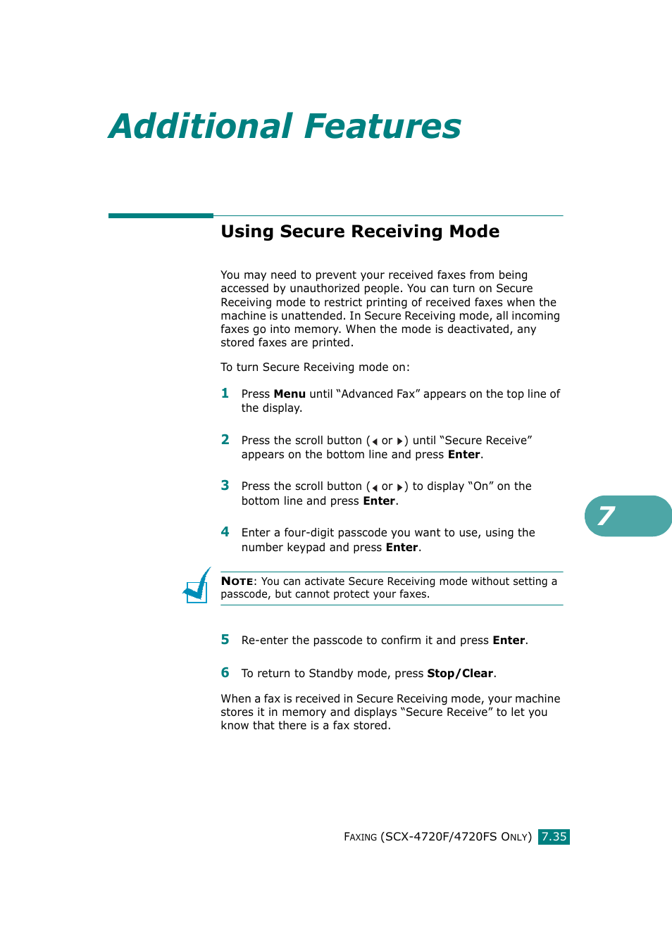 Using secure receiving mode, Additional features | Samsung SCX-4720F-XIP User Manual | Page 174 / 322