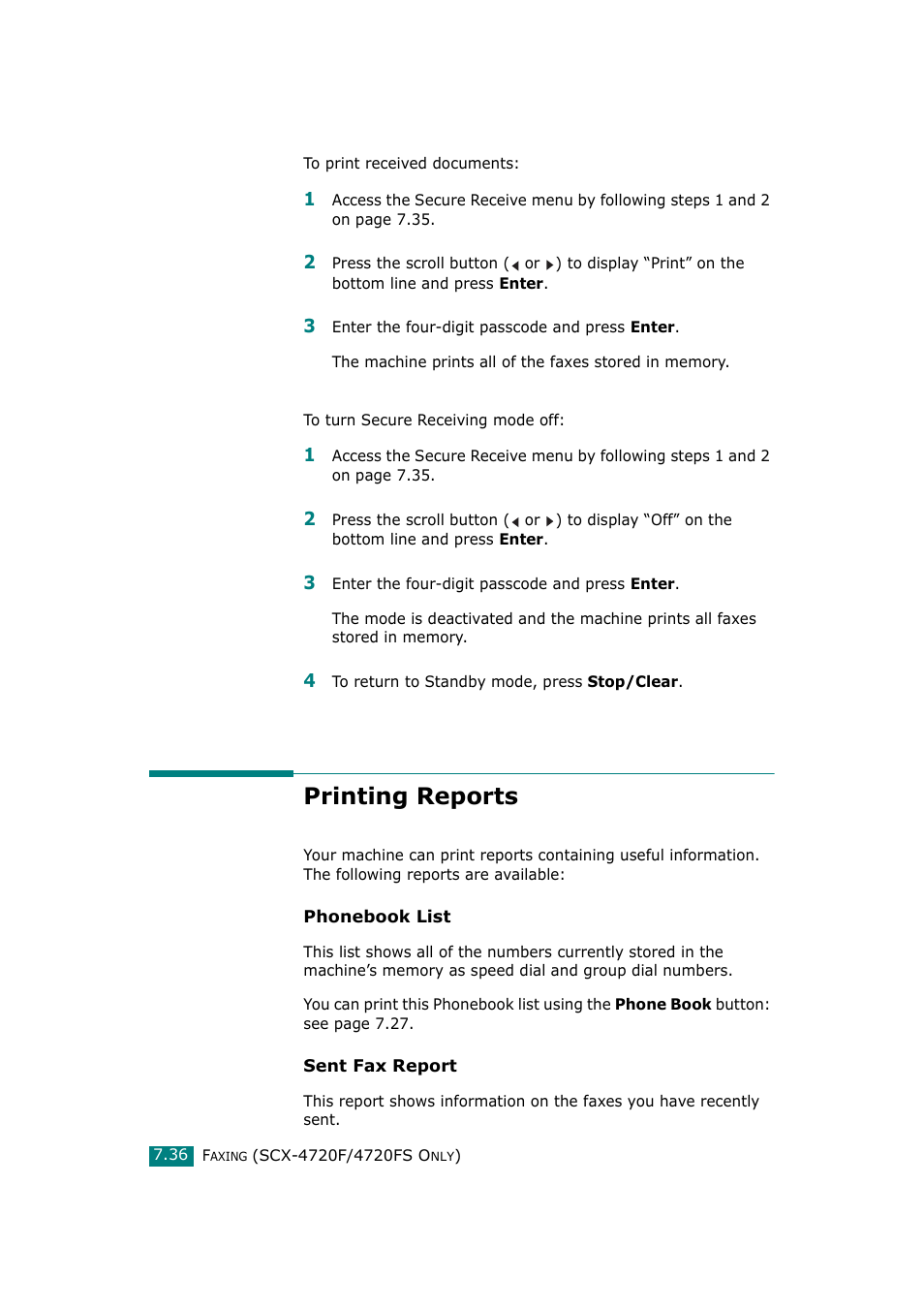 Printing reports | Samsung SCX-4720F-XIP User Manual | Page 175 / 322