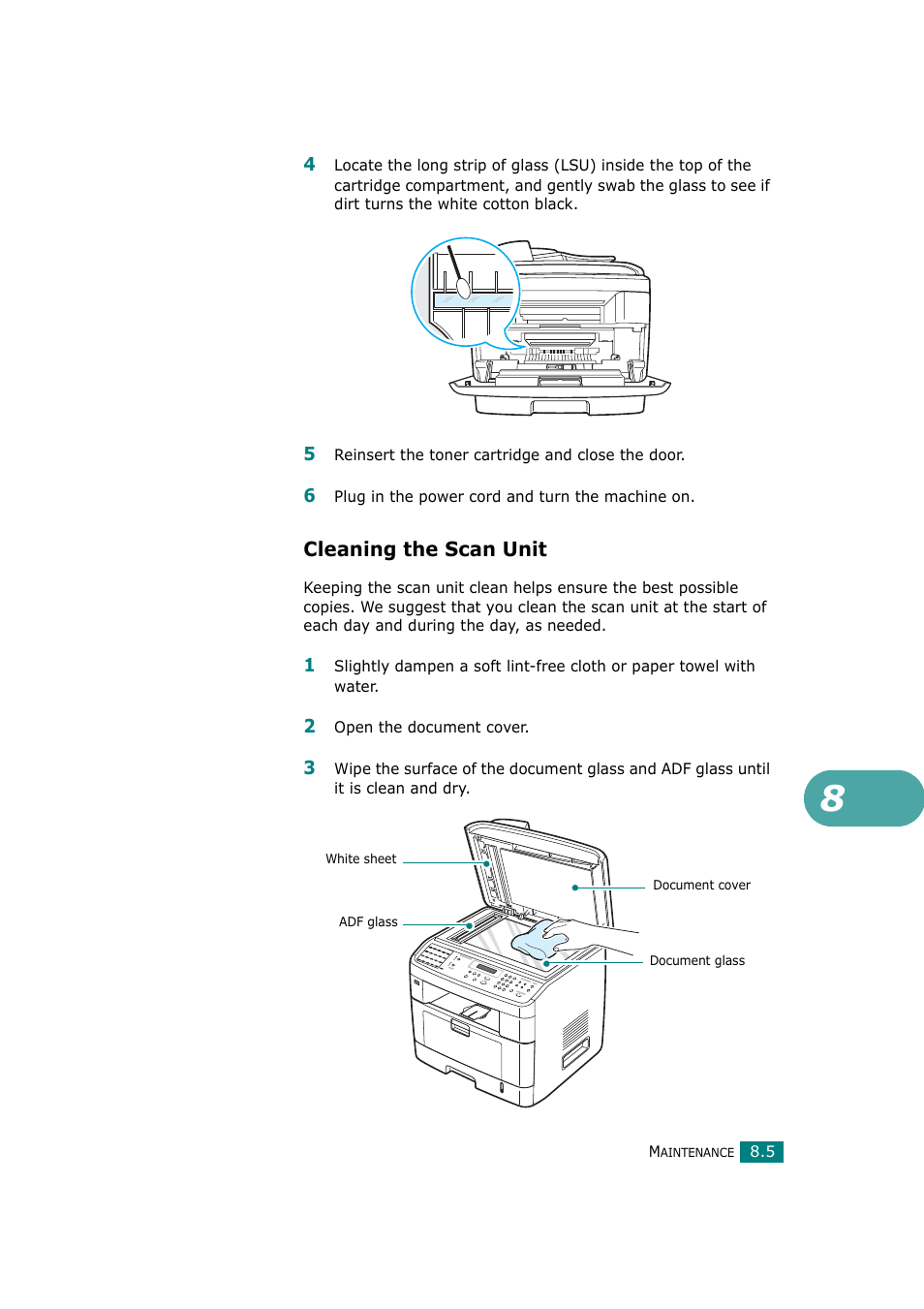 Cleaning the scan unit | Samsung SCX-4720F-XIP User Manual | Page 184 / 322