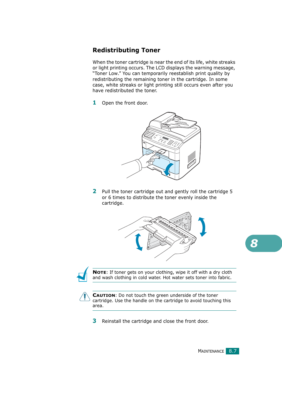 Redistributing toner | Samsung SCX-4720F-XIP User Manual | Page 186 / 322