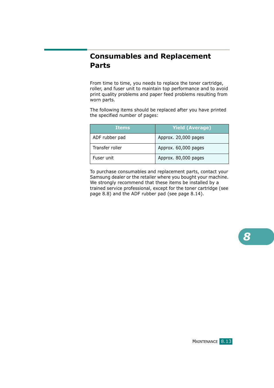 Consumables and replacement parts | Samsung SCX-4720F-XIP User Manual | Page 192 / 322