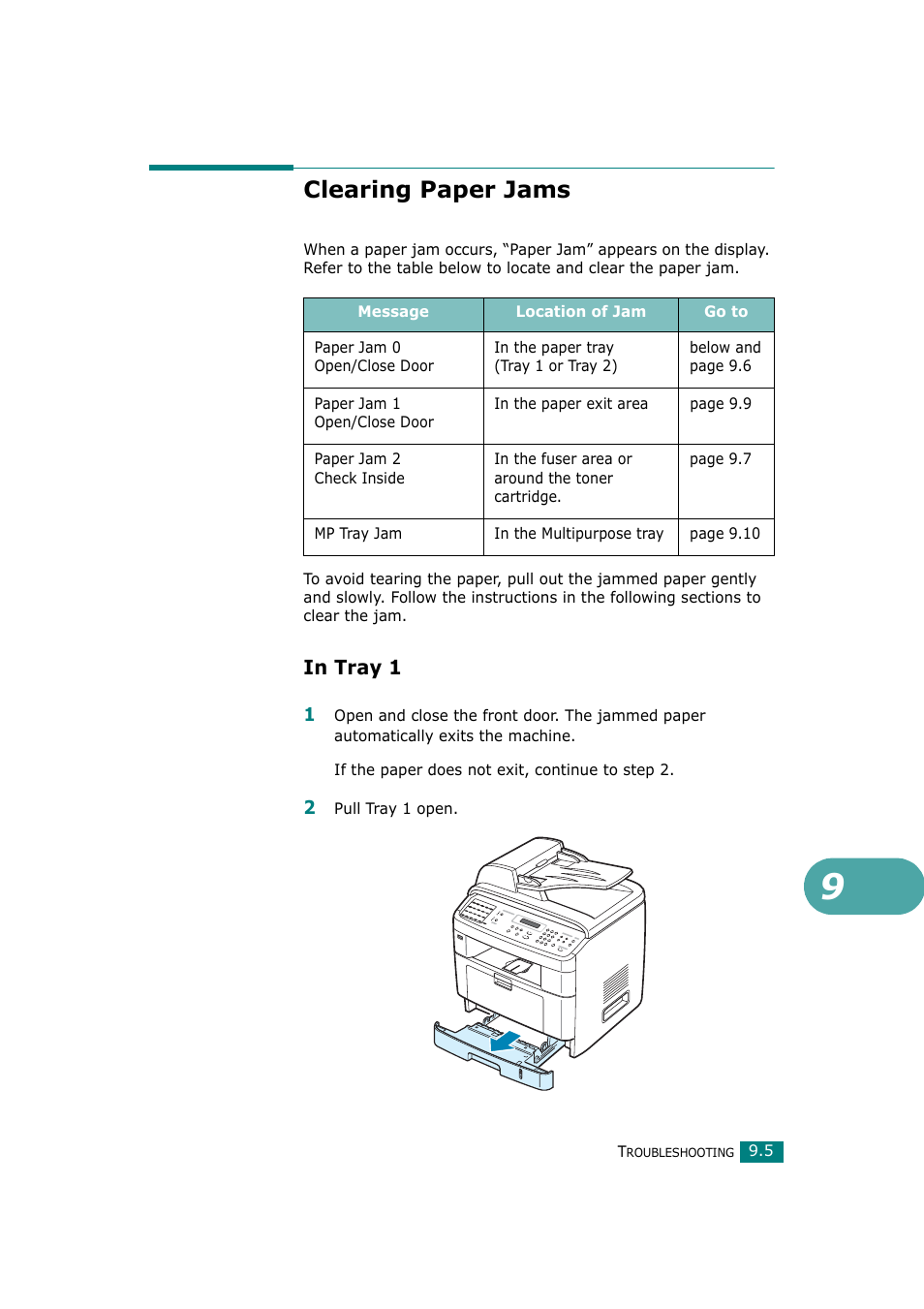Clearing paper jams, In tray 1 | Samsung SCX-4720F-XIP User Manual | Page 204 / 322