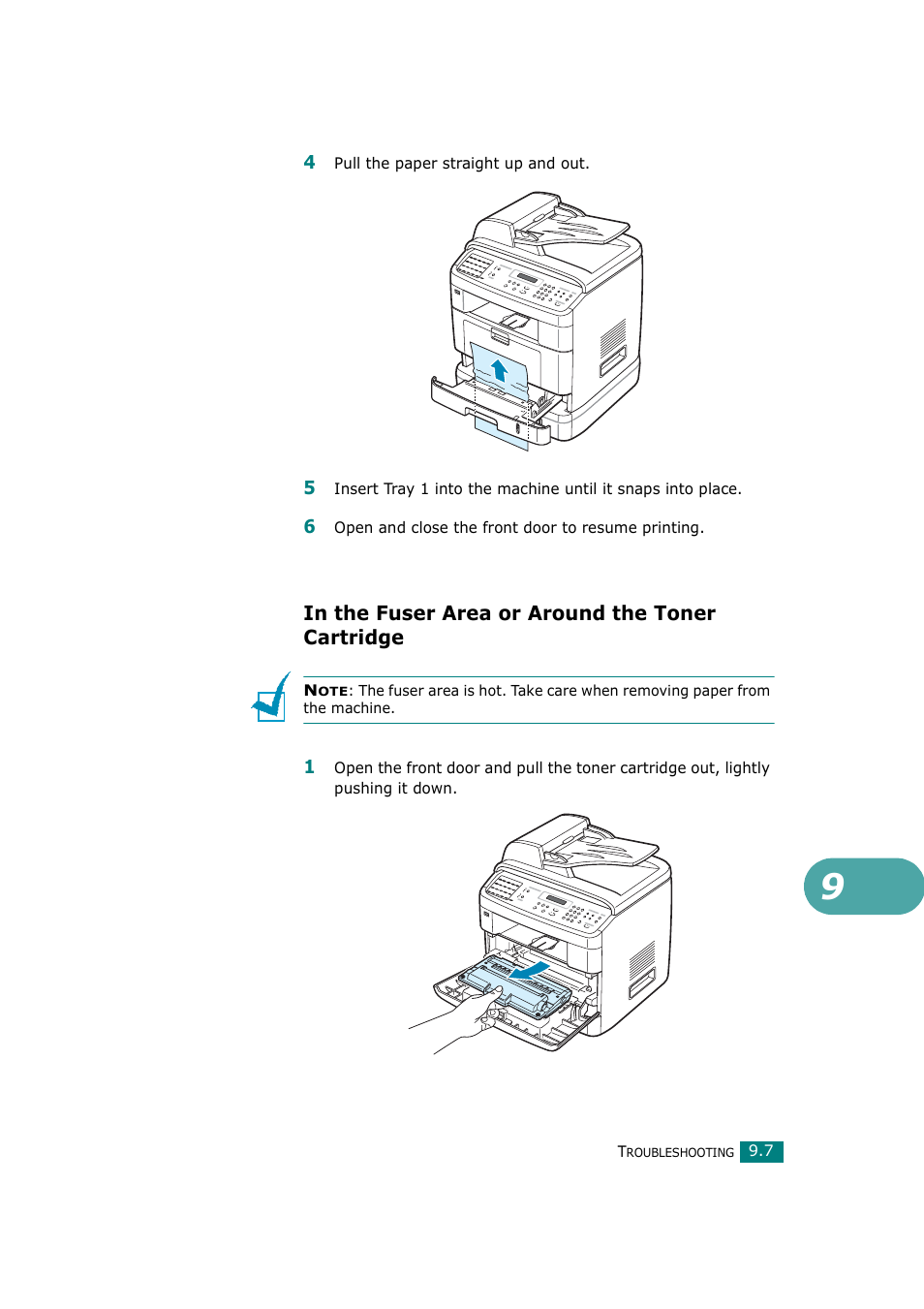 In the fuser area or around the toner cartridge | Samsung SCX-4720F-XIP User Manual | Page 206 / 322