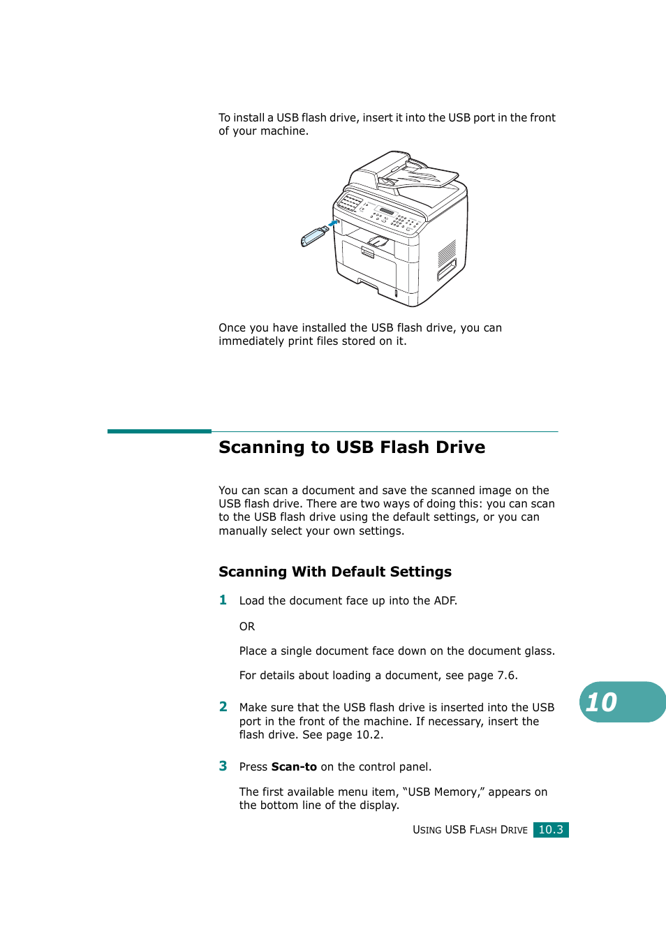 Scanning to usb flash drive, Scanning with default settings | Samsung SCX-4720F-XIP User Manual | Page 234 / 322