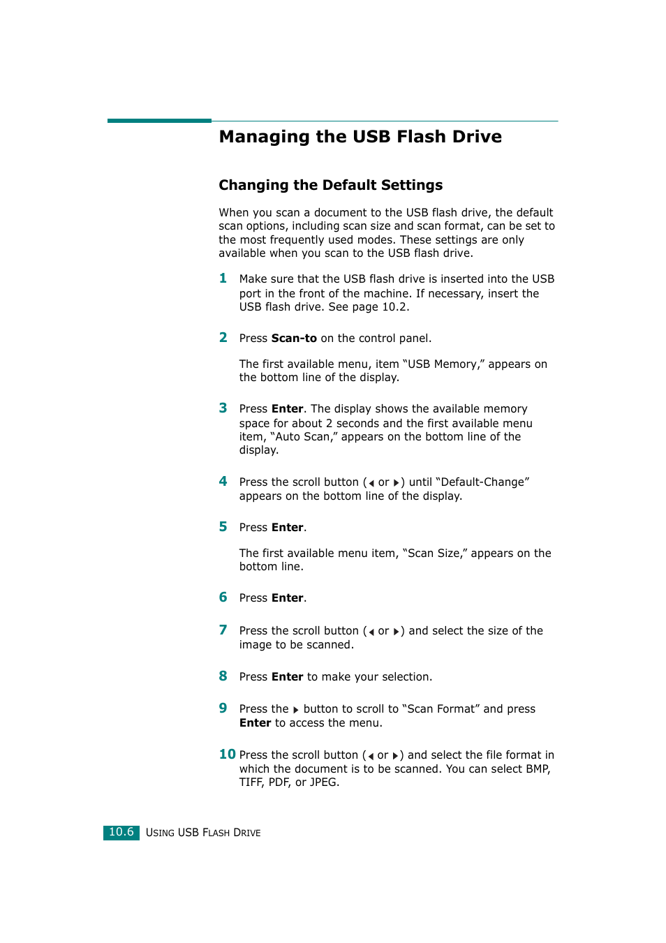 Managing the usb flash drive, Changing the default settings | Samsung SCX-4720F-XIP User Manual | Page 237 / 322