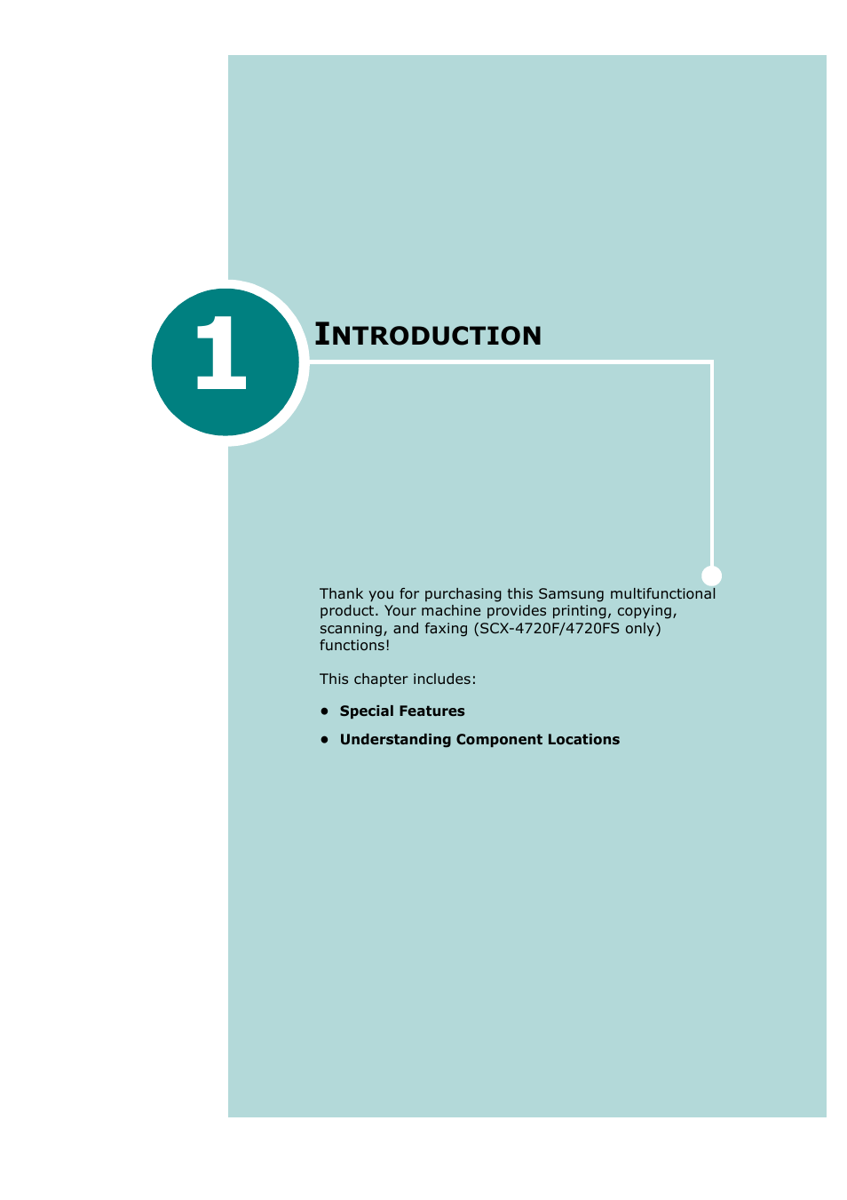 1 introduction, Chapter 1, Ntroduction | Samsung SCX-4720F-XIP User Manual | Page 24 / 322