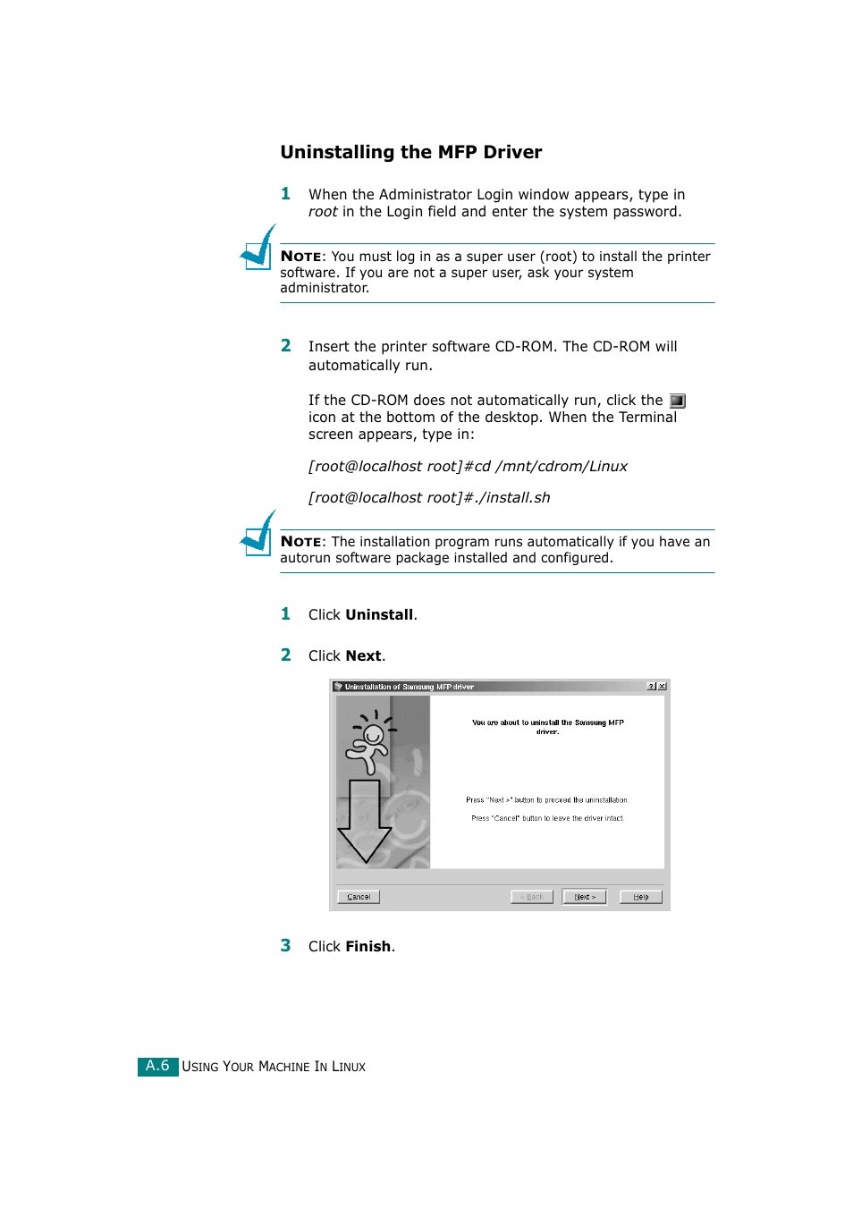 Uninstalling the mfp driver | Samsung SCX-4720F-XIP User Manual | Page 249 / 322