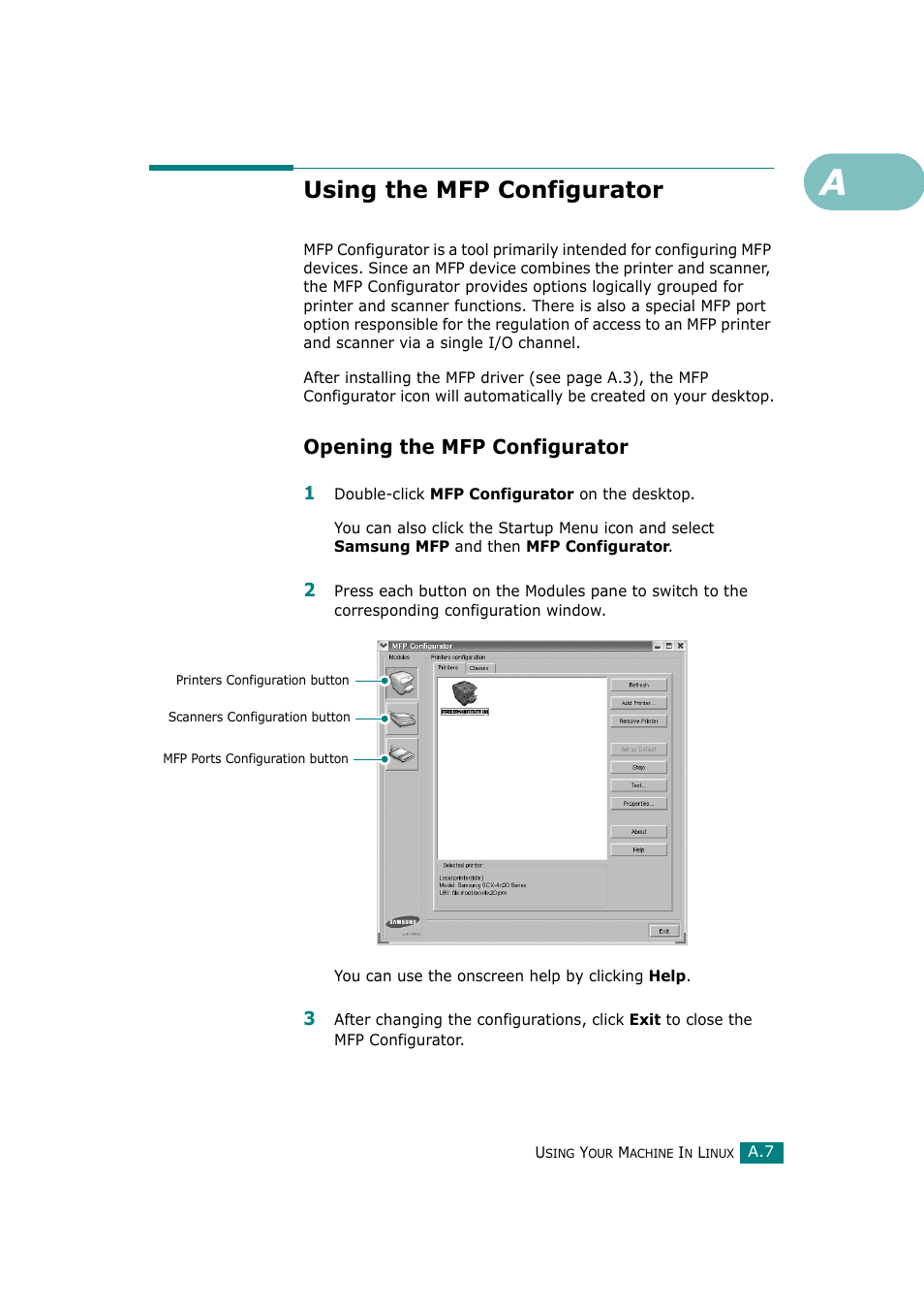 Using the mfp configurator, Opening the mfp configurator | Samsung SCX-4720F-XIP User Manual | Page 250 / 322