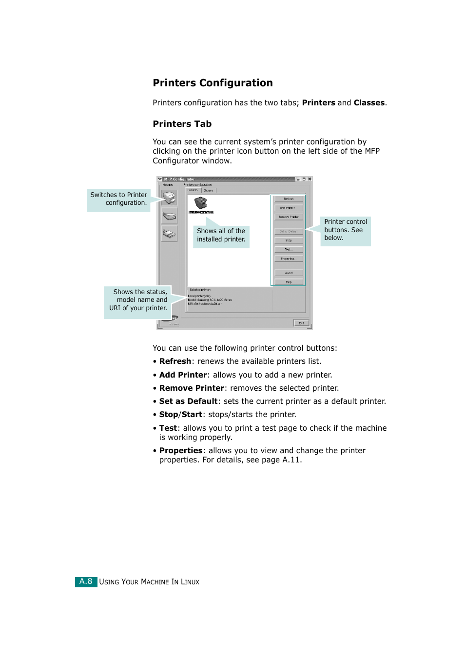 Printers configuration | Samsung SCX-4720F-XIP User Manual | Page 251 / 322