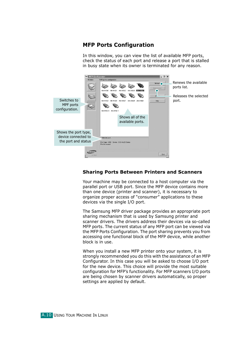 Mfp ports configuration | Samsung SCX-4720F-XIP User Manual | Page 253 / 322