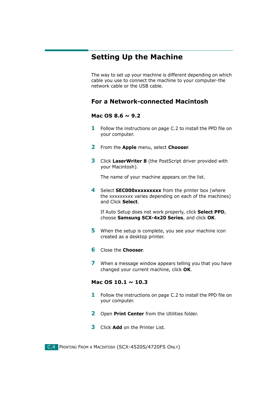 Setting up the machine, For a network-connected macintosh | Samsung SCX-4720F-XIP User Manual | Page 273 / 322