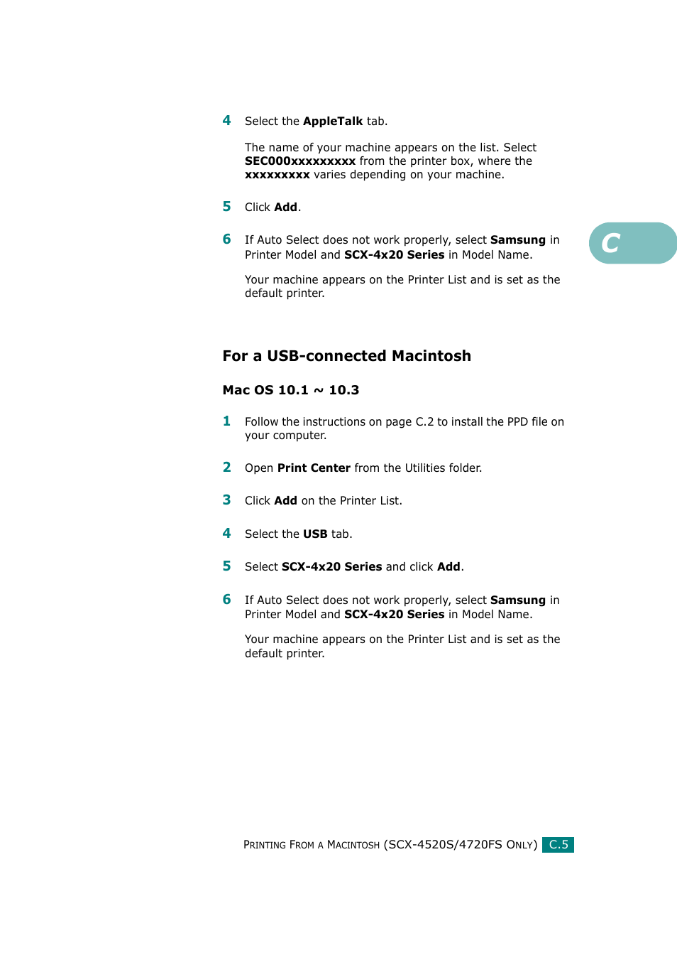 For a usb-connected macintosh | Samsung SCX-4720F-XIP User Manual | Page 274 / 322