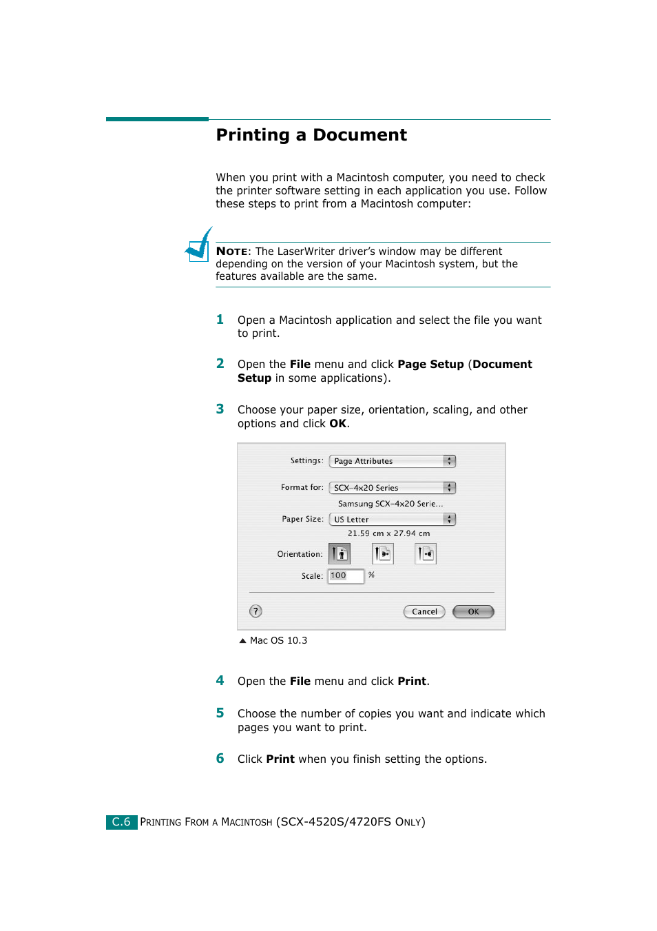 Printing a document | Samsung SCX-4720F-XIP User Manual | Page 275 / 322