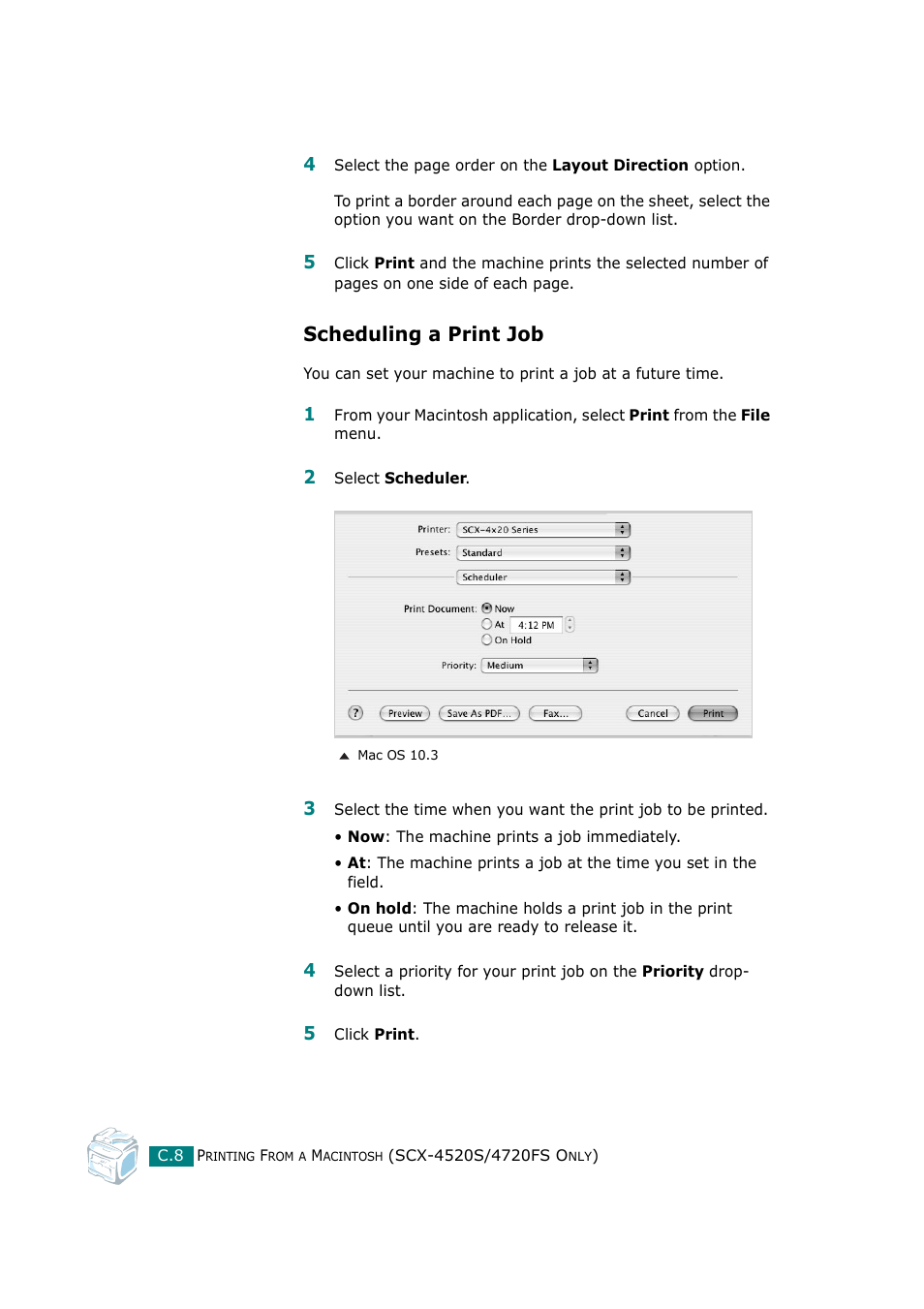 Scheduling a print job | Samsung SCX-4720F-XIP User Manual | Page 277 / 322