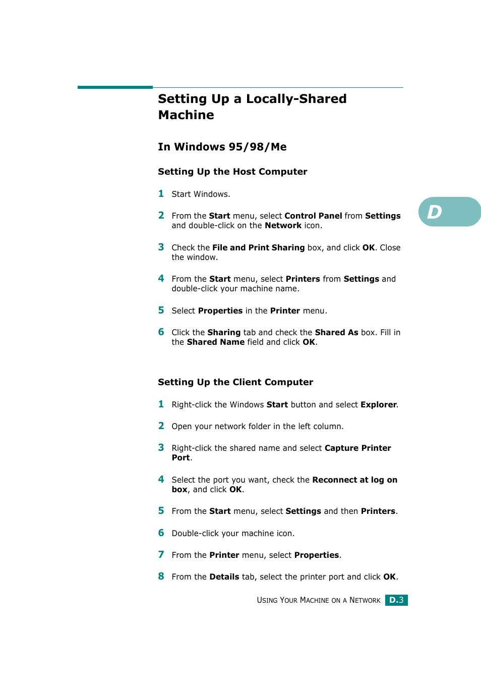 Setting up a locally-shared machine, In windows 95/98/me | Samsung SCX-4720F-XIP User Manual | Page 280 / 322