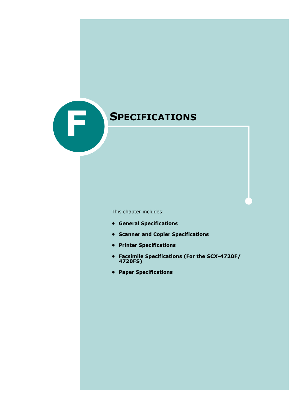 F specifications, Appendix f, Pecifications | Samsung SCX-4720F-XIP User Manual | Page 306 / 322