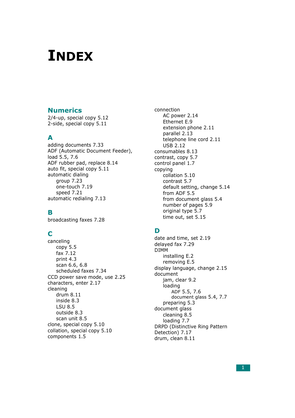 Index, Ndex, Numerics | Samsung SCX-4720F-XIP User Manual | Page 318 / 322