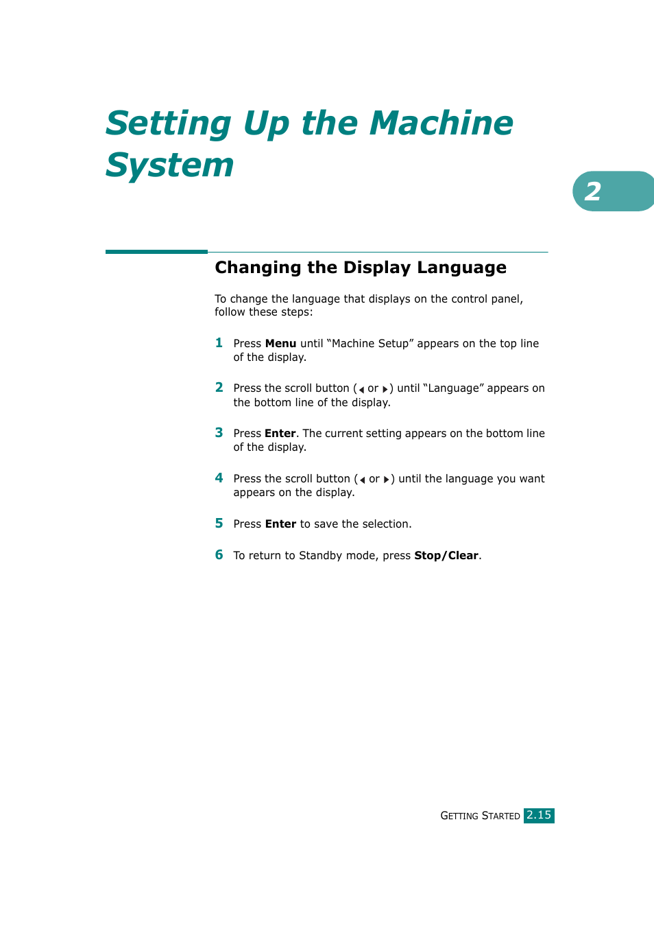 Changing the display language, Setting up the machine system | Samsung SCX-4720F-XIP User Manual | Page 48 / 322