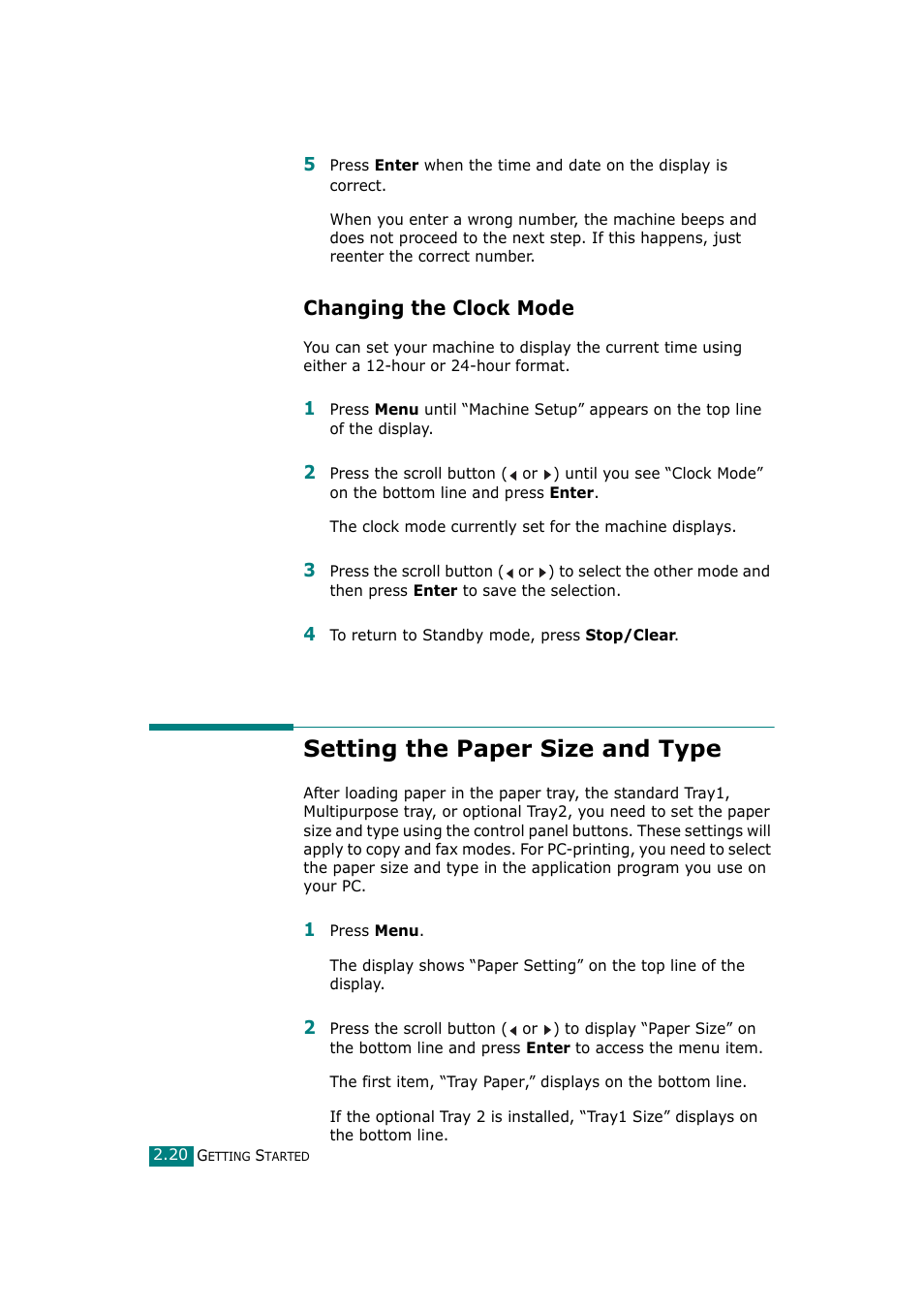 Changing the clock mode, Setting the paper size and type | Samsung SCX-4720F-XIP User Manual | Page 53 / 322